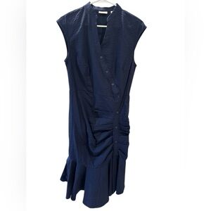 Eva Mendes x New York & Company Navy Blue Ruched Shirt Dress Size M, Pre-own EUC
